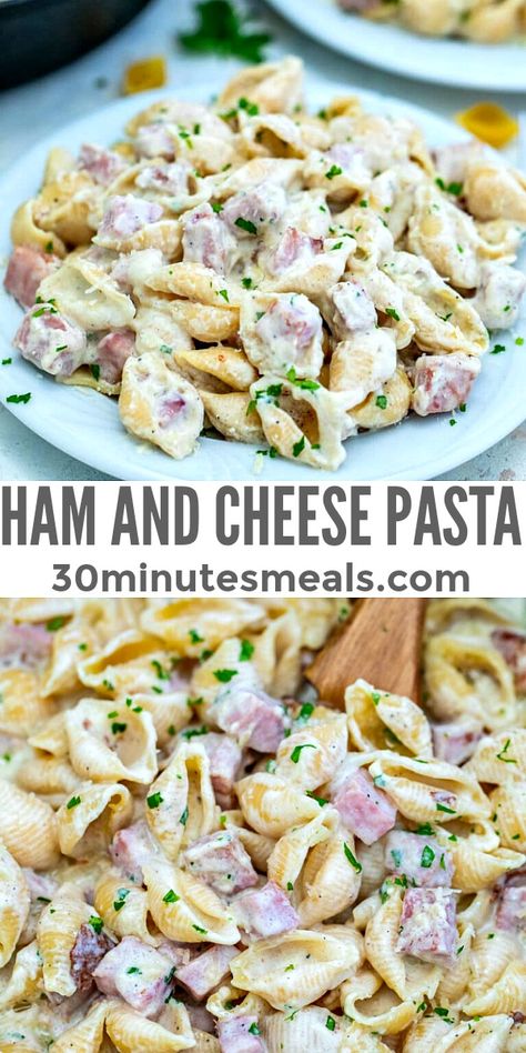 One Pan Ham and Cheese Pasta Recipe is creamy, cheesy and delicious and is ready in less than 30 minutes. #pasta #ham #cheese #30minutemeals #onepot Pasta Ham, Ham And Cheese Pasta, Pasta Recipes Video, Ham Pasta, Cheese Pasta Recipes, Comfort Dinner, Ham Cheese, Yummy Pasta Recipes, Healthy Pasta Recipes