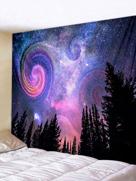 Wall Tapestry Bedroom, Space Tapestry, Art Spatial, Cheap Wall Tapestries, Forest Tapestry, Bedroom Murals, Tapestry Bedroom, Forest Print, Metal Tree Wall Art