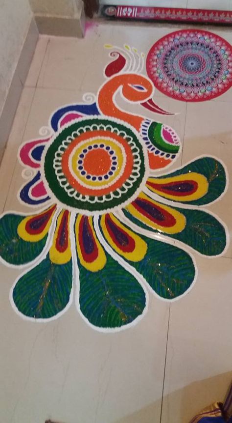 Shubh Labh Rangoli Design, Easy Rangoli Designs Diwali Peacock, Easy Peacock Rangoli Designs Diwali Creative, Simple Rangilo Design Latest, Simple And Beautiful Rangoli Designs, Handmade Rangoli Designs, Big Size Rangoli Designs, Easy Big Rangoli Designs, Rangoli Easy Design