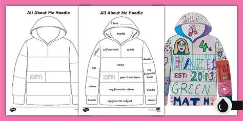 All About Me Hoodie, About Me Preschool Activities, All About Me Preschool Activities, Hoodie Template, October Lessons, Hoodie Art, Pumpkin Life Cycle, Back To School Activity, Math Apps