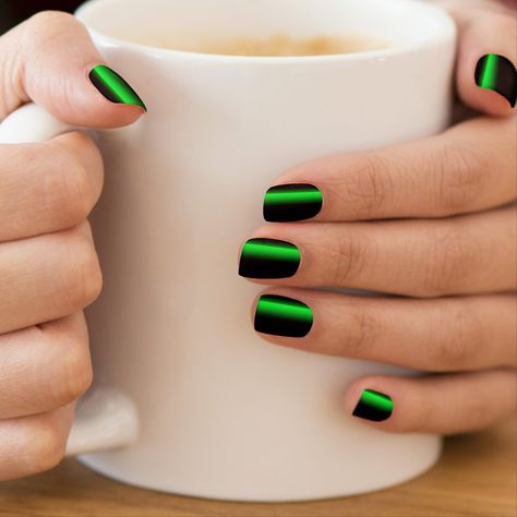 Lush Lime Neon Flash Black Minx Nail Art Neon Lime Nails Acrylic, Lime Green Black Nails, Black And Neon Nails Short, Black Nails With Bright Colors, Black Neon Green Nails, Neon Green Black Nails, Neon Green Short Nails, Black Nails With Neon Design, Black And Lime Green Nails