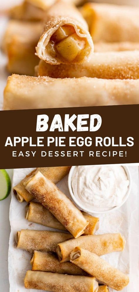 Baked Apple Pie Egg Rolls are a tasty alternative to fried egg rolls and create a tasty treat to enjoy all year long! Made with apple pie filling, fresh egg rolls and cinnamon sugar topping. Apple Pie Alternatives, Fruit Egg Rolls, What To Serve With Egg Rolls, Egg Roll Wrapper Pies, Apple Turnover Filling Recipes, Apple Pie Rolls Recipe, Panda Express Apple Pie Rolls, Apple Pie Rolls, Philly Egg Rolls