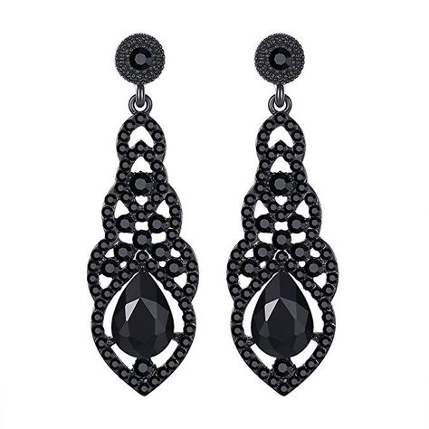 Amazon.com: mecresh Black Crystal Unique Design Flower Teardrop Dangle Earrings for Bridemaid or Wedding ...: Gateway Bridal Dangle Earrings, Dangle Earrings Wedding, Stud Earrings Unique, Ball Party, Wedding Earrings Drop, Prom Earrings, Cartilage Earrings Hoop, Teardrop Dangle Earrings, Rhinestone Bridal