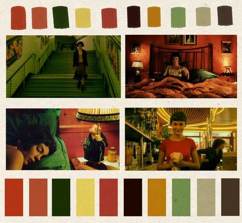 Retro Style Color Palette, Amelie Colour Palette, Amelie Color Palette, Colour Palette Photography, Films Color Palette, Warm Toned Color Palette, Colourful Cinematography, Amelie Cinematography, Color Palette Cinematography