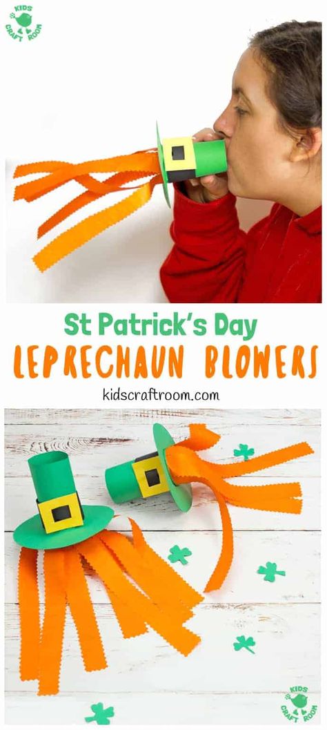 Try these Leprechaun Hat Blowers - A Fun St Patrick's Day Craft for kids! Blow into the leprechaun hat craft to make the orange beard streamers flutter and blow around! #kidscraftroom #stpatricksdaycrafts #papercrafts #papercraftsforkids #leprechaun #kidscrafts #stpatricksdayactivities Leprechaun Hat Craft, Leprechaun Craft, Pudding Cup, March Crafts, St Patricks Crafts, The Leprechaun, St Patricks Day Crafts For Kids, St Patrick Day Activities, Kids Craft Room