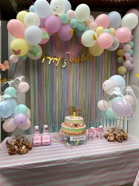 Backdrop Pastel Colour, Birthday Decoration Pastel Colors, Pastel Colors Theme Party, Simple Pastel Birthday Decorations, Pastel Party Backdrop, Pastels Birthday Party, Pastel One Year Old Birthday, Pastel Colors Birthday Theme, Pastel Bday Decor