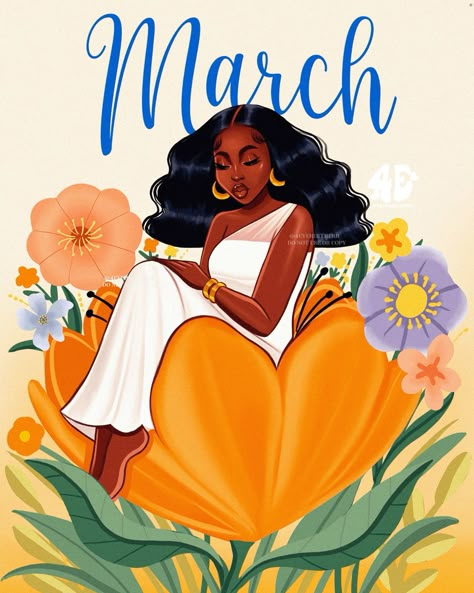 Spring Illustration, Hello March, Happy Black, Natural Hair Art, Sisters Art, Girly Wall Art, Feminine Art, Womens History Month, Comic Drawing