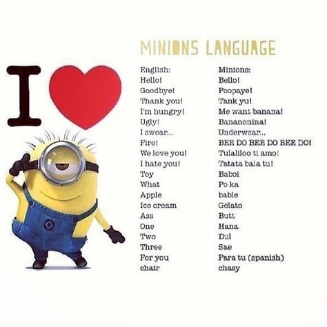 Minion Language.... | Flickr - Photo Sharing! Minion Language, Banana Language, Minions Love, Cute Minions, A Minion, Minion Quotes, Minions Quotes, Minions Funny, Life Tips