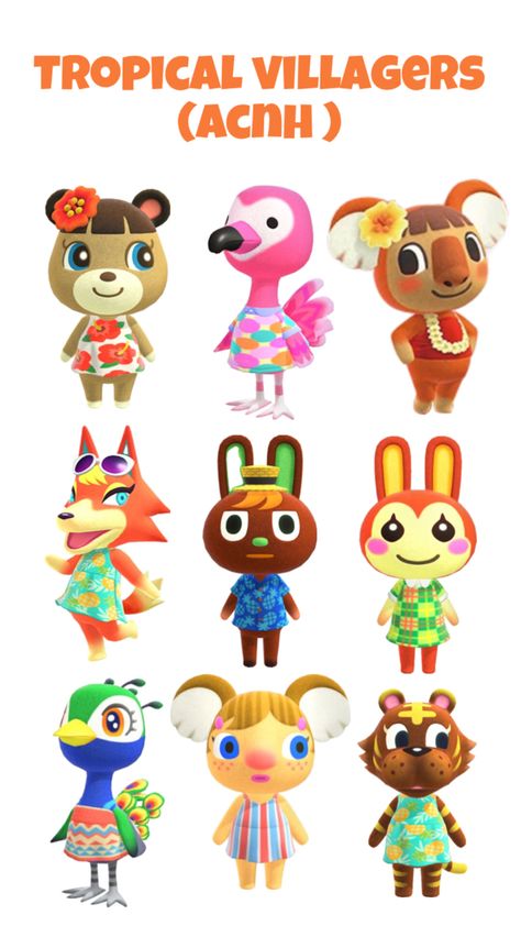 Qr Codes Animal Crossing, Tropical Animals, Animal Crossing Villagers, Tropical Theme, Tropical Island, Tropical Islands, Animal Crossing, Animals