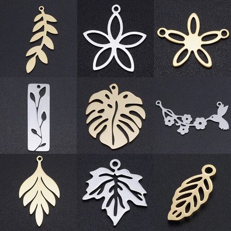 5pcs/lot Flower Leaf DIY Charms Wholesale 100% Stainless Steel Natural Bird Connectors Charm Turtle leaves Jewelry Pendant _ - AliExpress Mobile Leaves Jewelry, Laser Cut Wood Earrings, Steel Flowers, Laser Cut Jewelry, Gold Chains For Men, Diamond Jewelry Designs, Flower Leaf, Leaf Jewelry, Handmade Wire Jewelry