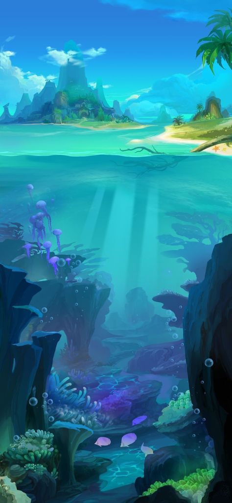 Under The Sea Background, Ocean Games, Underwater Background, Ocean Illustration, Ocean Underwater, Underwater Painting, Canva Elements Keyword, Underwater Art, Landscape Concept