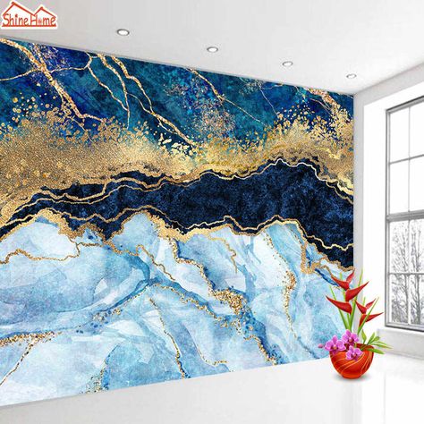 Blue Marble 3d Photo Vinyl Wallpaper Murals Wall Papers Home Decor Self Adhesive Wallpapers for Living Room Background Bedroom| | - AliExpress Marble Wall Paper, Blue And Gold Wallpaper, Wallpapers For Living Room, Tapete Gold, Marble Wall Mural, Paper 3d, Modern Wall Hanging, Marble Wallpaper, Watercolor Wallpaper