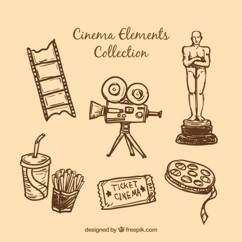 Sketches essential cinema elements Free Vector Cinema Idea, Western Logo, Cinema Design, Cinema Wedding, Ticket Design, Vector Sketch, Bullet Journal Art, Free Resources, Drawing Tips