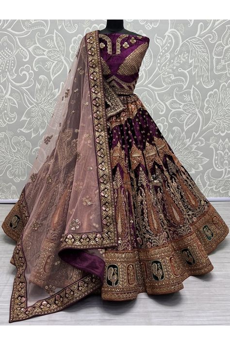 Purple Velvet Heavy Designer Lehenga Set Velvet Lehenga Choli, Latest Bridal Lehenga Designs, Wedding Reception Outfit, Designer Bridal Lehenga Choli, Bridal Lehenga Designs, Reception Outfit, Latest Bridal Lehenga, Velvet Lehenga, Indian Bride Outfits