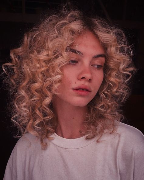 Blonde Curly Shoulder Length Hair, Short Blonde Curls Naturally Curly, Blond Natural Curly Hair, Blonde 2c Curly Hair, Curly Blond Hairstyles, Blonde Tips Curly Hair, Curly Shoulder Length Hair Cuts, Natural Blonde Curls, Permed Hairstyles Shoulder Length