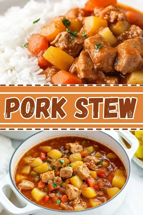 This hearty pork stew is a comforting one-pot wonder perfect for chilly evenings or lazy weekends. The entire family will love it! Pork Stew Pressure Cooker, Soup With Pork Roast, Crock Pot Stews, Pork Chop Soup Recipes, Pork Stew Meat Recipes Instant Pot, Pork Roast Soup, Pork Stew Meat Recipes Slow Cooker, Pork Recipes Crock Pot, Pork Stew Crockpot