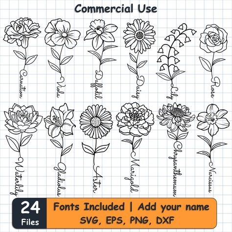 Birth Month Flower Svg, Birth Flower Svg, Website Layouts, Flower Svg Files, Floral Svg, Birth Flower Tattoos, Finger Tattoo, Birth Month Flower, Creative Fonts