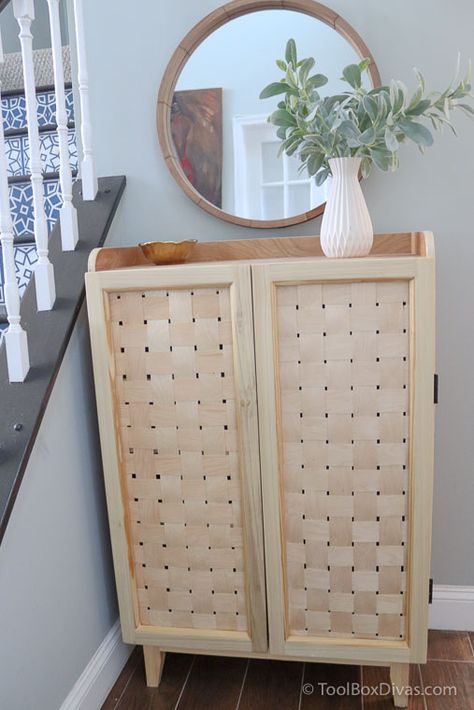 How to Install an Alternative to Cane Webbing - ToolBox Divas Kallax Cane Doors, Came Webbing, Rattan Webbing Diy, Cane Webbing Cabinet, Diy Cane Webbing, Murphey Bed, Bedroom Blues, Modern Shoe Cabinet, Furniture Refurbishing