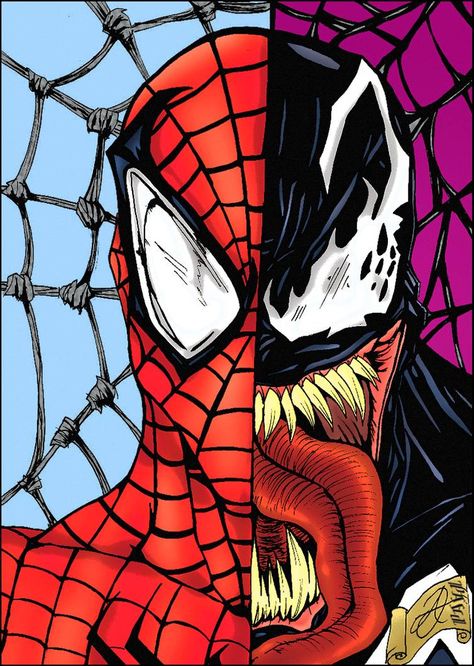 Spider-Man / Venom - Darkartistdomain and me by pascal-verhoef on DeviantArt Venom Face, Spiderman Painting, Venom Spiderman, Spiderman Venom, Venom Art, Drawing Superheroes, Spiderman Drawing, Spiderman Art Sketch, Marvel Drawings