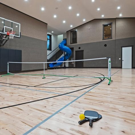 Photos | HGTV Barn Gym, Indoor Sports Court, Home Basketball Court, Unique Rooms, Sports Court, Golf Simulator, Indoor Basketball Court, Indoor Gym, Indoor Basketball