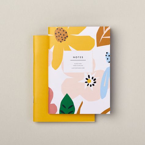 Small Notebook Ideas, Illustrated Notebook, Notebook Illustration, Yellow Notebook, Colour Pages, Saddle Stitch Binding, School Pattern, Floral Notebook, A6 Notebook