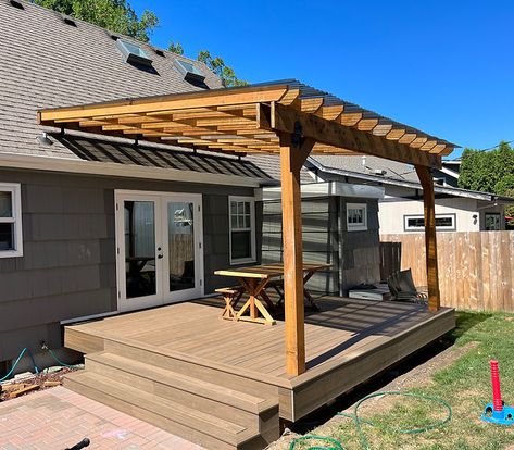 Classic Cedar Pergola with Polycarbonate Roof Supported by LO-PRO Patio Roof Risers | Patio Roof Riser Flyover Patio Roofs, Roof Riser Patio, Pergola Roof Risers, Pergola With Clear Roof, Clear Pergola Roof, Pergola With Polycarbonate Roof, Covered Patio With Clear Roof, Sky Lift Roof Riser Patio, Roof Riser