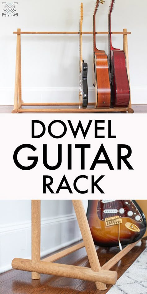 Guitar Rack Diy, Guitar Stand Ideas, Guitar Amp Stand, Diy Guitar Stand, Guitar Hooks, Woodworking Projects Bed, Timber Projects, Guitar Hook, Guitar Storage