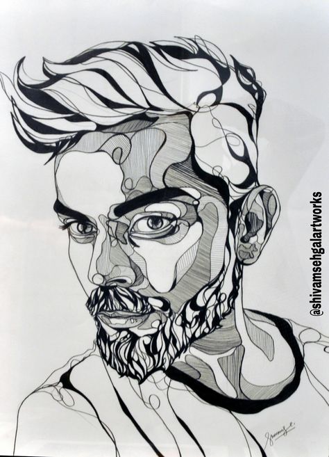 Virat Kohli Art Sketch, Indian Ink Drawing, Tattoo Music Ideas, Virat Kohli Sketch, Virat Kohli Drawing, B W Portrait, Tattoo Music, Abstract Art Images, Scribble Art