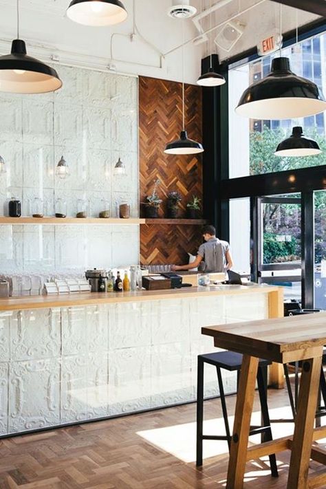 Cafe Industrial, Tin Tiles, Tin Ceiling Tiles, Coffee Shop Design, Trendy Kitchen, Hospitality Design, Coffee Cafe, Shop Interior, Restaurant Interior