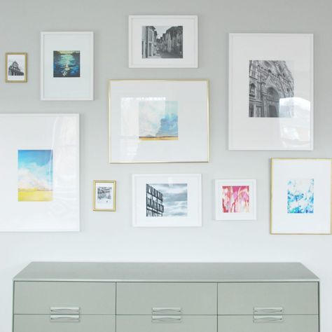 How to hang a gallery wall, plus my simple trick for making budget-friendly bright white DIY photo mats for picture frames (like these IKEA Ribba frames!). Gallery Wall Diy, Wall Galleries, Cute Picture Frames, Unique Picture Frames, Diy Gallery Wall, Picture Frame Crafts, Ribba Frame, Ikea Ribba Frames, Wall Diy