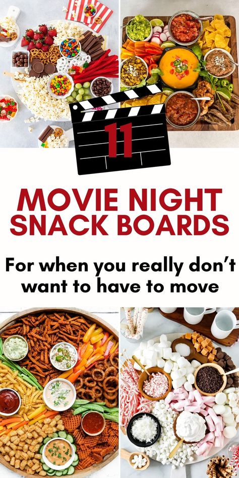 11 Movie night snack boards for when you really don't want to have to move off the couch during a family movie night. Sweet and savoury charcuterie snack board ideas for movie marathons, sleepover movie night snacks, popcorn, cheese, nachos, pretzels, fruit and candy snacks on a board for grazing through movie night. Aesthetic snack board ideas, healthy snack board ideas, kid friendly snack board ideas, healthy charcuterie snack board ideas Movie Night Snack Board Ideas, Gluten Free Movie Night Snacks, Family Movie Night Snack Board, Movie Marathon Snacks Ideas, Movie Marathon Food Ideas, Popcorn Charcuterie Board Ideas, Movie Day Snacks, Movie Night Snacks For Adults, Movie Night Snacks Aesthetic