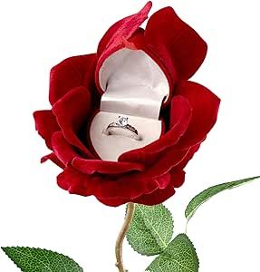 Noble Rose Ring Box - Flower Heart Engagement Ring Box for Proposal Ring, Ceremony, Wedding or Special Occasions (Red) Yellow Groomsmen, Engagement Rings 2022, Bride Dress Black, Destiny Core, Gold Suspenders, Rose Ring Box, Groomsmen Black, Rings 2022, Heart Ring Box