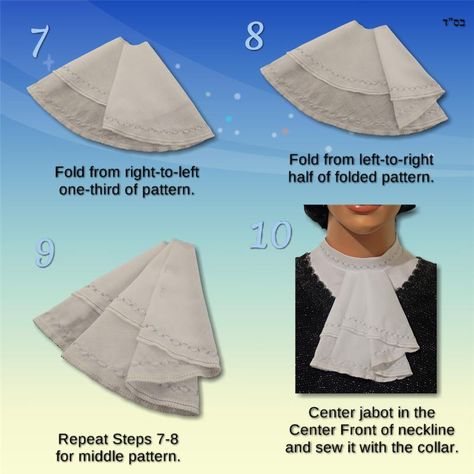 How to Sew the Batsheva Jabot - KosherPatterns ® Diy Jabot Collar, Jabot Tutorial, Diy Judge Costume, Jabot Pattern, Diy Jabot, Mozart Costume Diy, How To Make A Jabot Collar, How To Make A Jabot, Diy Colonial Costume