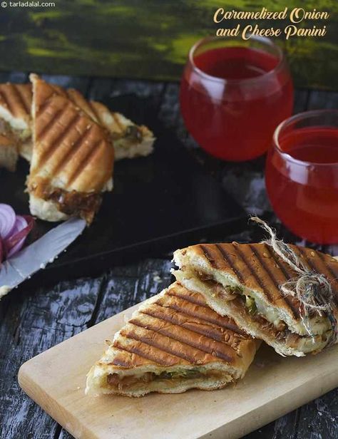 Caramelized Onions and Cheese Panini recipe Ham And Cheese Panini, Caramelized Onion Sandwich, Yummy Grilled Cheese, Panini Bread, Sandwich Cheese, Panini Recipe, Cheese Panini, Hot Dog Rolls, Caramelised Onion