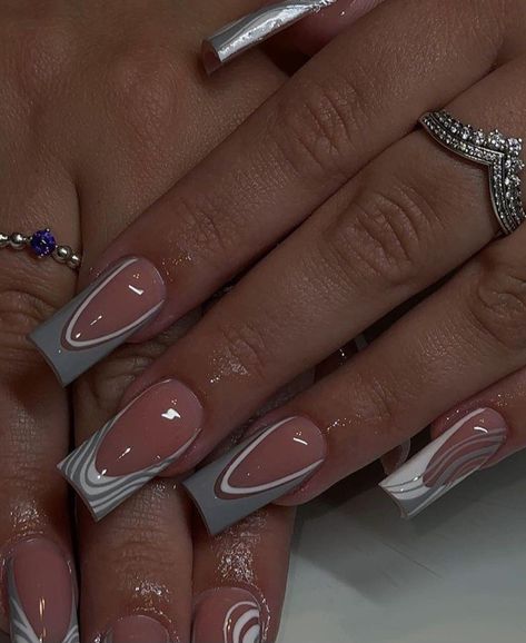 Grey Acrylic Nails, Tapered Square Nails, Square Nail Designs, Nails Coffin Short, Girly Acrylic, White Acrylic Nails, French Tip Acrylic Nails, French Acrylic Nails, Work Nails