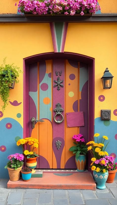 19 Beautiful Main Doors That Are Works of Art (You Won't Believe #11!) - 19. The Whimsical Door Folk Art Door, Colorful Doors Interior, Paint Doors Interior, Painting Decals, Artistic Doors, Bedroom Door Handles, Stairs And Doors, Main Doors, Door Photography