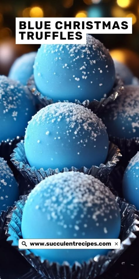 These Delicious Blue Christmas Truffles are the perfect sweet indulgence for the holidays. Covered in rich chocolate and tinted in beautiful blue, they’re a treat that looks as amazing as it tastes! Blue Truffle Balls, Blue Raspberry Desserts, Blue Christmas Truffles, Blue Dessert Ideas, Blue Snacks For Party, Blue Fudge, Blue Foods, Blue Snacks, Christmas Bakes