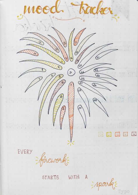 Fireworks Mood Tracker, January Mood Tracker, January Mood, Bullet Journal Tracker, Bullet Journal Art, Journal Art, Mood Tracker, Bullet Journaling, Fireworks