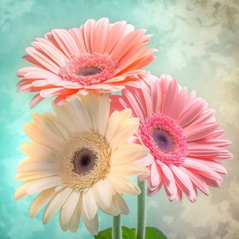 Flores de gerbera de color pastel sobre fondo pastel borroso Color Rosa, Pixel Art, Pastel, Floral, Flowers, Color, Art