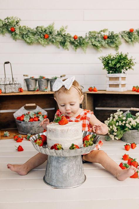 Strawberry themed Cake Smash Session {Soda Springs Idaho Childrens Photographer} Strawberry Themed 1st Birthday, Strawberry Themed Cake, Strawberry Cake Smash, Soda Springs Idaho, Themed Cake Smash, Delicious Strawberry Cake, Themed 1st Birthday, Baby Cake Smash, 1st Birthday Cake Smash