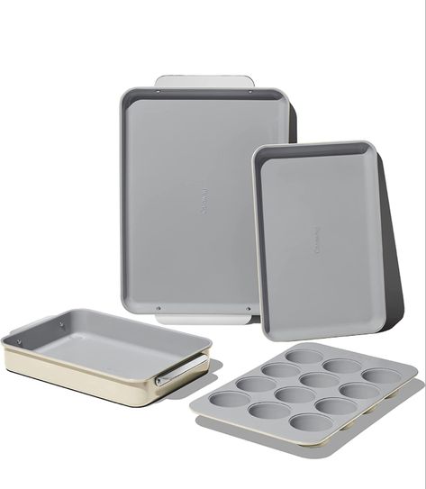 - Baking Sheets, Assorted Baking Pans, Cooling Rack, & Storage - Aluminized Steel Body - Non Toxic, PTFE & PFOA Free - Cream Baking Pans Storage, Ceramic Bakeware Set, Pan Storage, Ceramic Bakeware, Baking Games, Cooling Rack, Rack Storage, Baking Set, Bakeware Set