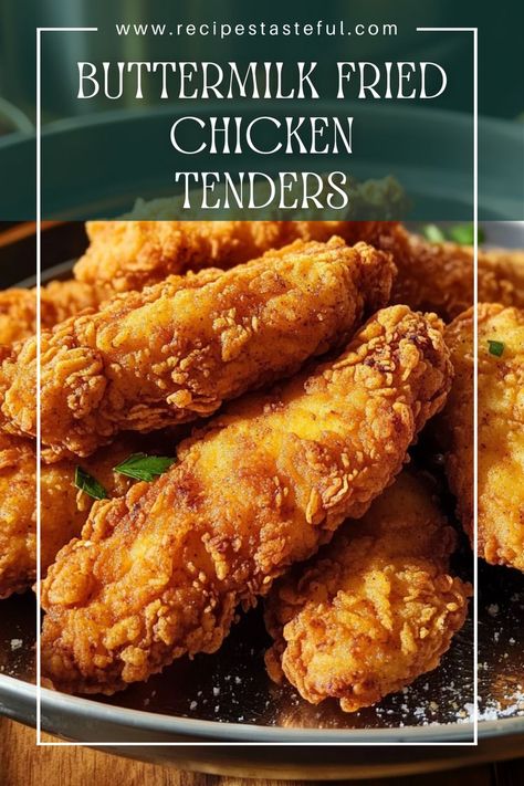 Juicy and crispy, these Buttermilk Fried Chicken Tenders are a family favorite! Marinated in buttermilk for tenderness and coated in a flavorful seasoned flour mixture, they are perfect for dipping and satisfying your fried chicken cravings. Chicken Thigh Tenders, Chicken Tenders Fried Crispy, Buttermilk Fried Chicken Tenders Recipes, Crispy Oven Chicken Tenders, Air Fryer Buttermilk Chicken Tenders, Best Homemade Chicken Tenders, Buttermilk Batter For Frying, Chicken Tenders Recipes Fried, Best Chicken Strips Recipe