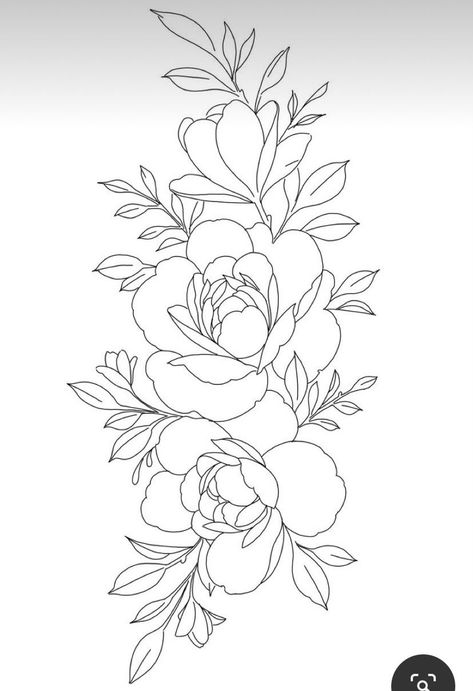 Fine Line Peony Tattoo Shoulder, Floral Stencil Tattoo, Peony Coloring Page, Marigold Stencil, Floral Outline Tattoo, Peony Outline Tattoo, Peony Flower Outline, Flowers Outline Drawing, Shoulder Tattoo Stencil