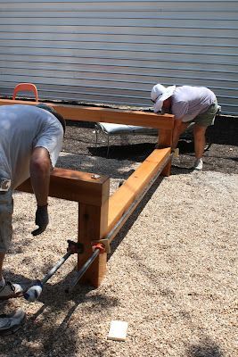 a Modern picnic table Modern Picnic Table, Build A Picnic Table, Outside Table, Australian Garden Design, Diy Picnic Table, Picnic Table Plans, Australian Garden, Backyard Furniture, Picnic Bench