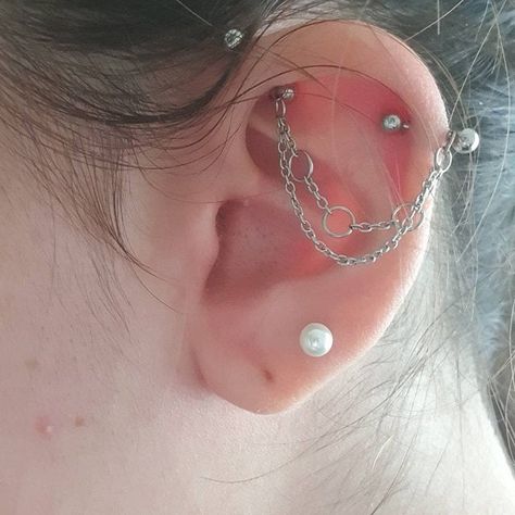 Industrial Barbell Industrial piercing Jewelry Industrial | Etsy Helix Jewelry Ideas, Pirsing Ideas, Industrial Bar Earring, Industrial Bar Piercing, Industrial Piercing Barbells, Ear Piercings Industrial, Inner Conch, Alternative Earrings, Earrings With Chain