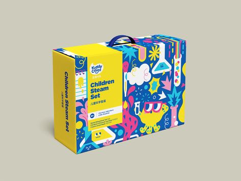 KIDDY COLOR on Behance Big Box Packaging Design, Colorful Packaging Ideas, Colorful Package Design, Puzzle Packaging Design, Illustrated Packaging Design, Toy Package Design, Cute Package Design, Playful Packaging Design, Toy Packaging Design Boxes