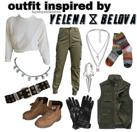 Yelena Belova Aesthetic Outfit, Yelena Belova Outfit Inspired, Yelena Belova Inspired Outfits, Yelena Belova Outfit, Yelena Cosplay, Yelena Aesthetic, Yelena Belova Aesthetic, Marvel Movie Characters, Movie Character Outfits