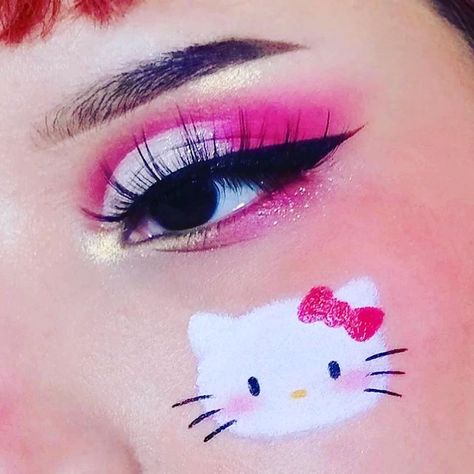 Hello Kitty & Friends on Instagram: “Friday inspo 💄Adorable Hello Kitty make up by @leeeexz ❤️ would you wear it ? #hellokitty #inspo #makeup #friday” Sanrio Eye Makeup, Hello Kitty Eyelashes, Hello Kitty Make Up Look, Hello Kitty Make Up Looks, Hello Kitty Makeup Look Easy, Hello Kitty Makeup Ideas, Hello Kitty Inspired Makeup, Hello Kitty Eye Makeup, Sanrio Makeup Look