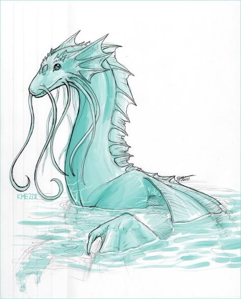 Water Dragons Art, Water Dragon Fantasy Art, Water Dragon Drawing Sketches, Dragon Drawing Inspiration, Water Dragon Design, Water Creatures Drawing, Long Dragon Drawing, Mythical Sea Creatures Drawing, Dragon Sketch Ideas