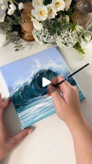 Painting The Ocean Tutorial, Painting Waves Acrylic, Wave Painting Tutorial, Acrylic Wave Painting, How To Paint Waves, Waves Acrylic Painting, Wave Oil Painting, Painting Waves, Process Painting